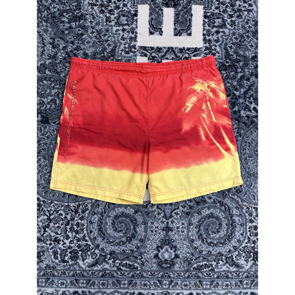 Nautica Competition Men’s Vintage Summer Beach Orange & Yellow Swim Trunks Sz XL